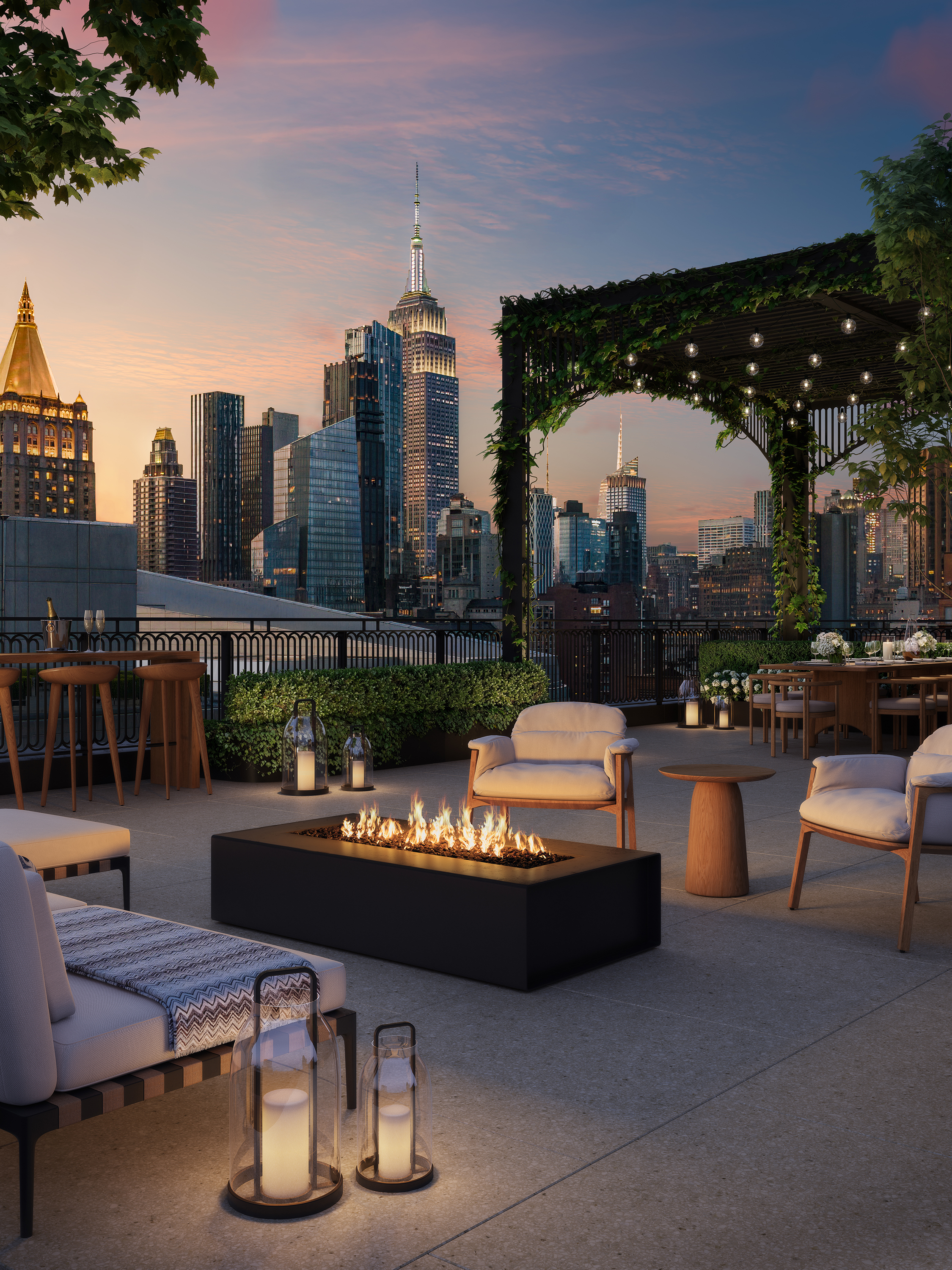 Rooftop vignette at The Willow Residences in Gramercy, NYC.